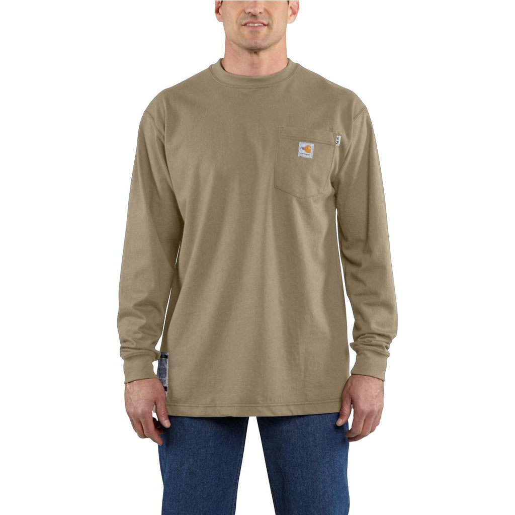 Carhartt Men's Tall Khaki Flame-Resistant Carhartt Force Cotton L/S T-Shirt