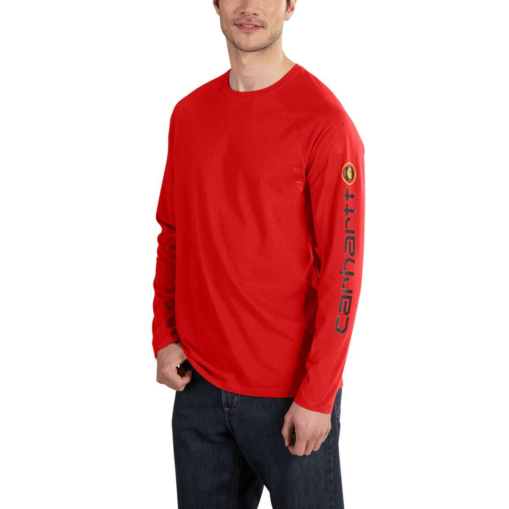 Carhartt Men's Electric Red Force Cotton Delmont Sleeve Graphic T-Shirt