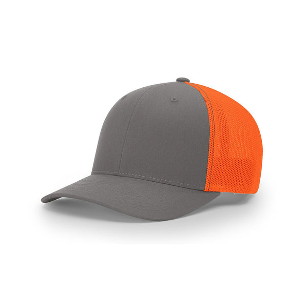 Split Richardson Orange Hat Mesh Trucker Charcoal/Neon R-Flex Back