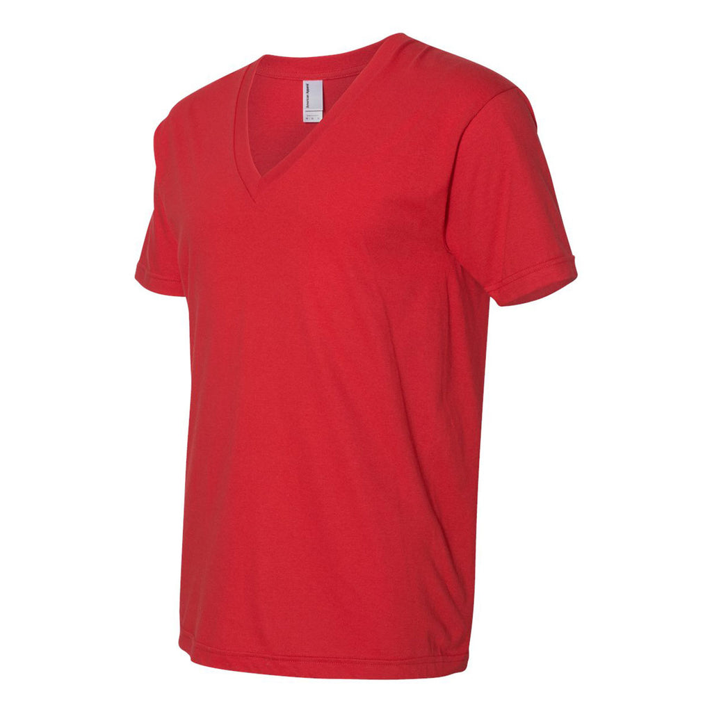 American Apparel Unisex Red Fine Jersey Short Sleeve V-Neck
