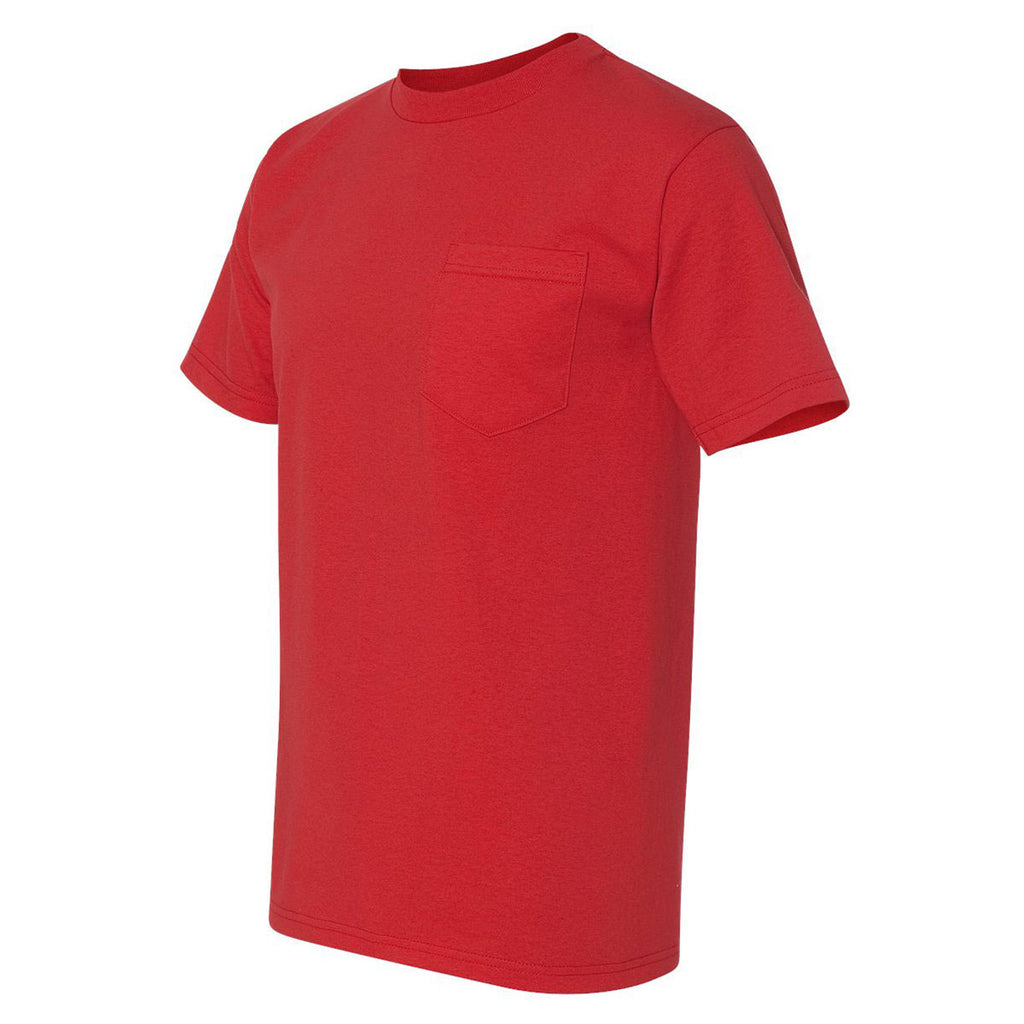 Bayside Men's Red Union-Made Short Sleeve T-Shirt with Pocket