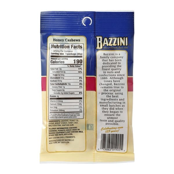 Bazzini Honey Roasted Cashews 1.5oz Nuts