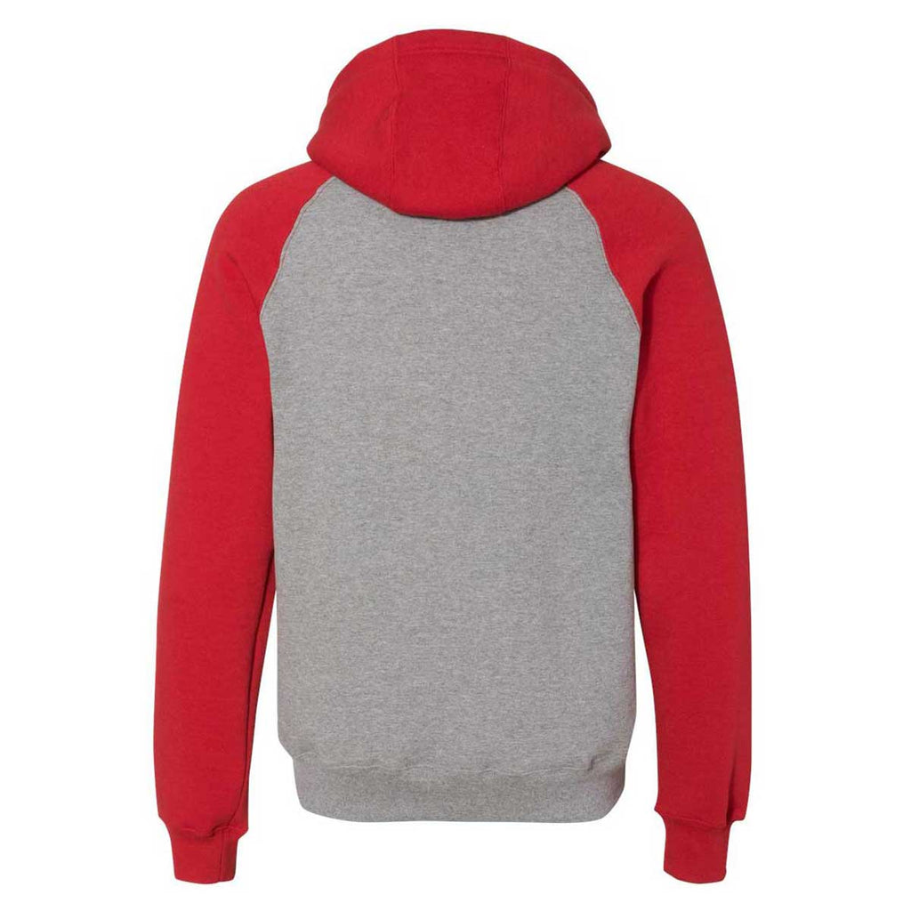 Russell Athletic Men's Oxford/True Red Dri Power Colorblock Raglan Hooded Sweatshirt
