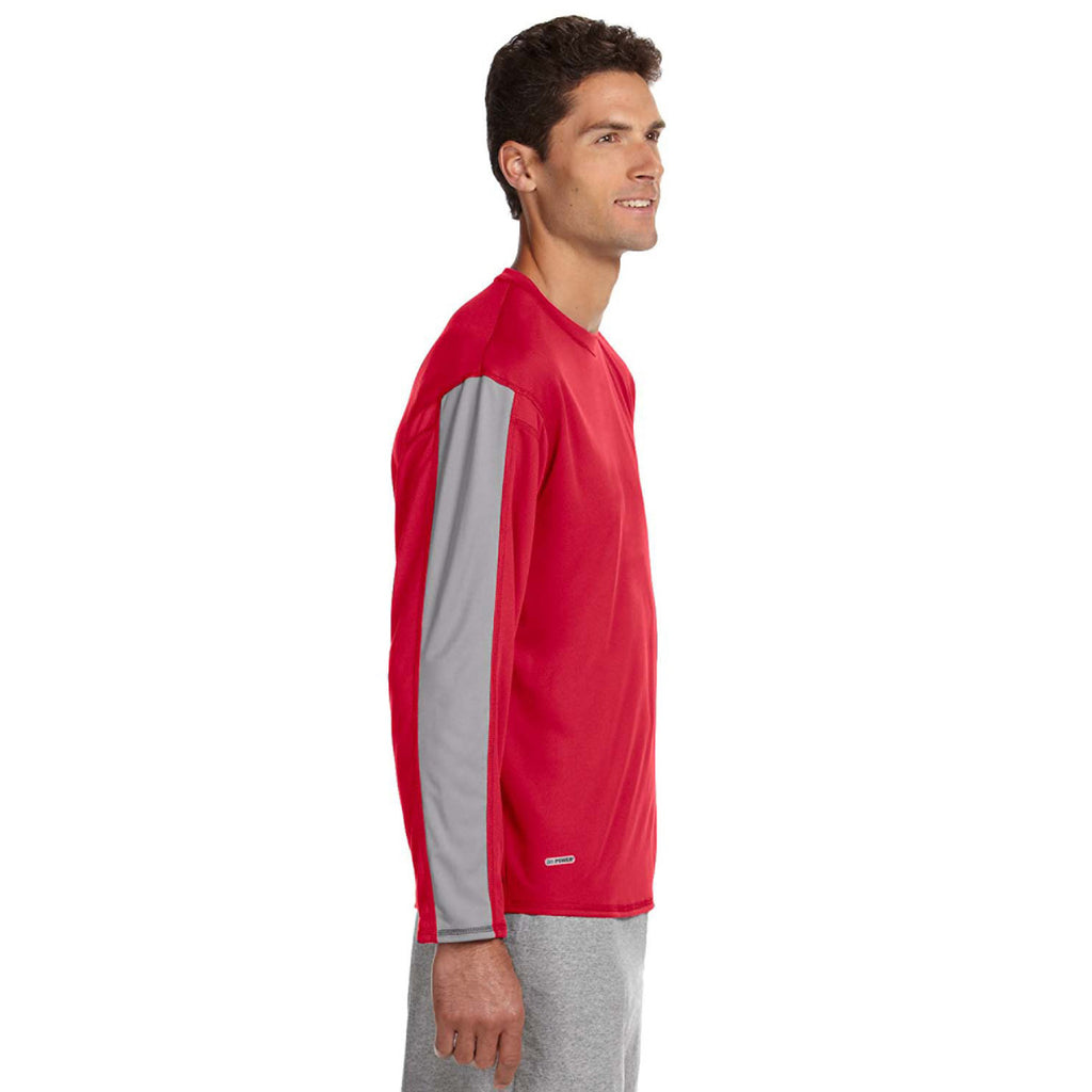 Russell Athletic Men's True Red/Steel Long-Sleeve Performance T-Shirt