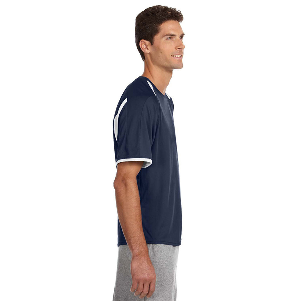 Russell Athletic Men's Navy/White Dri-Power T-Shirt with Colorblock Inserts