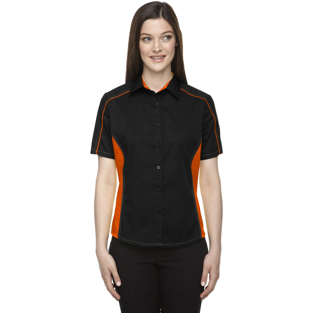 North End Women's Black/Orange Fuse Colorblock Twill Shirt