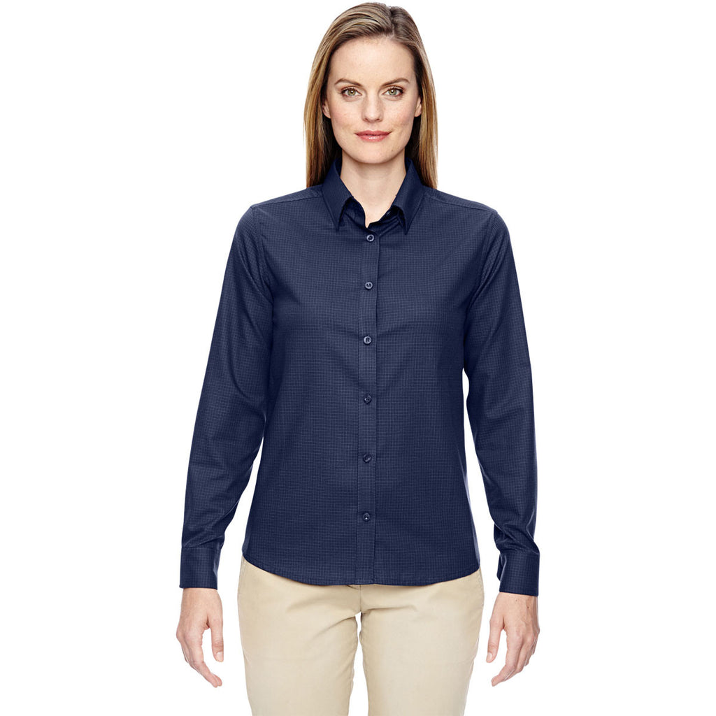 North End Women's Classic Navy Paramount Wrinkle-Resistant Twill Checkered Shirt