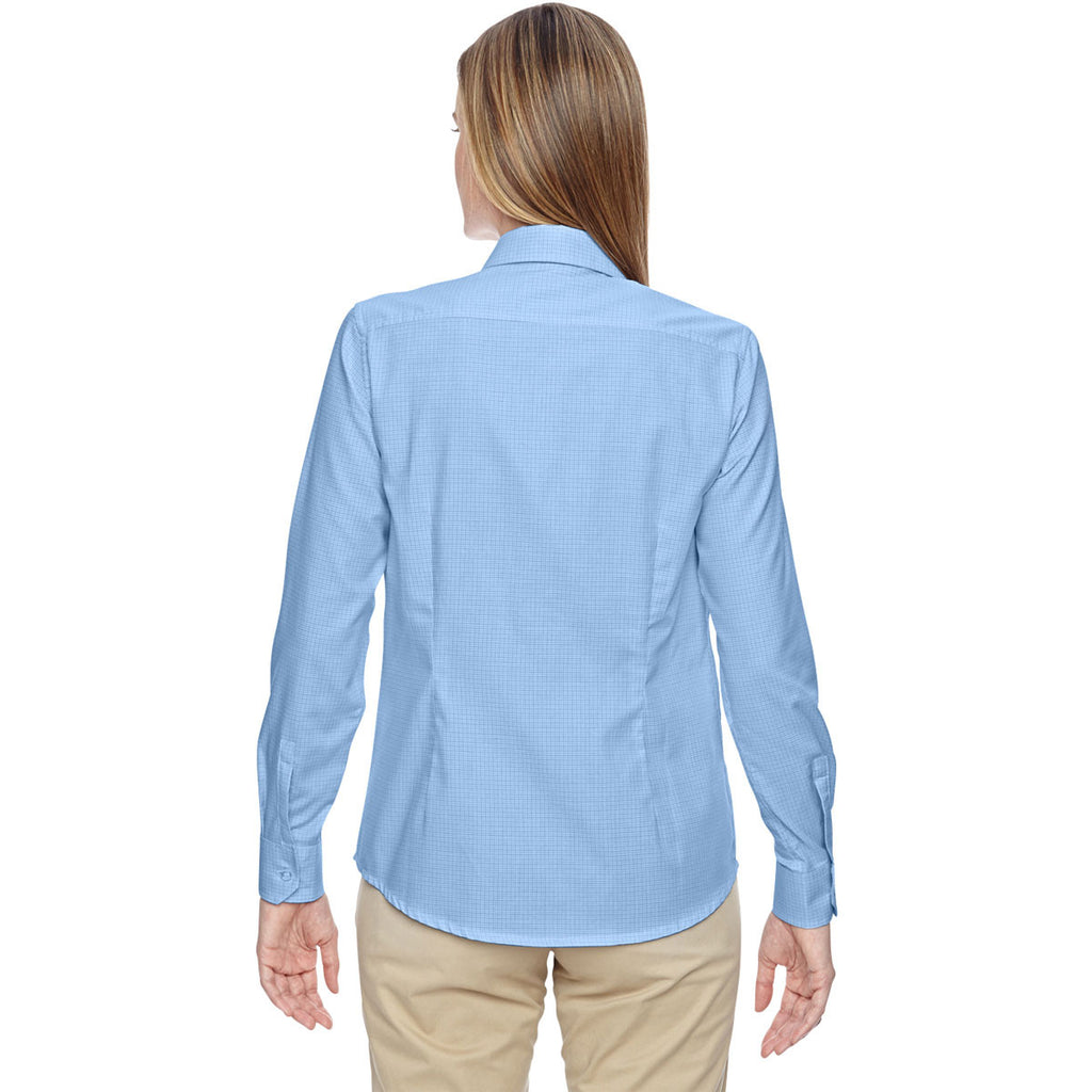 North End Women's Light Blue Paramount Wrinkle-Resistant Twill Checkered Shirt