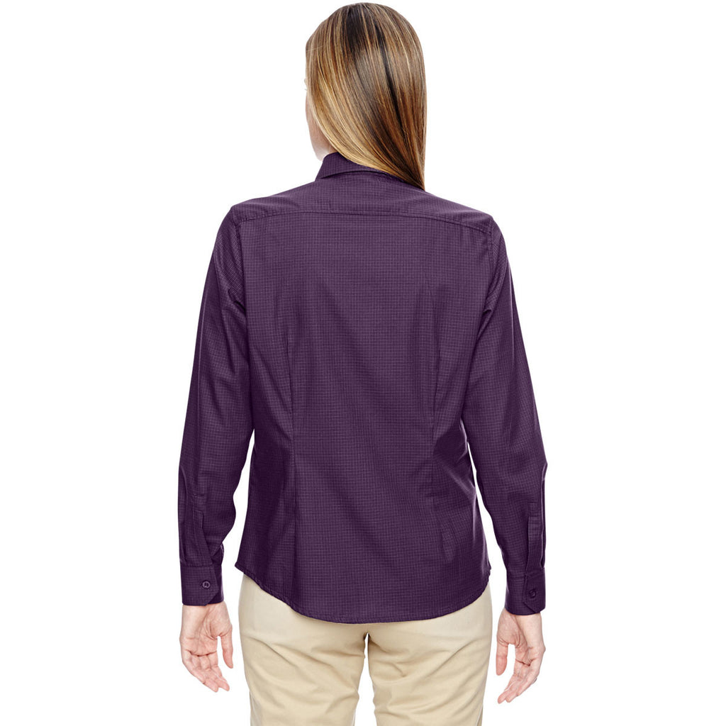 North End Women's Mulberry Purple Paramount Wrinkle-Resistant Twill Checkered Shirt