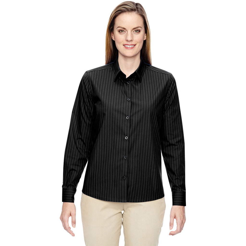 North End Women's Black Align Wrinkle-Resistant Dobby Vertical Striped Shirt