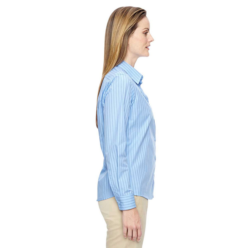 North End Women's Light Blue Align Wrinkle-Resistant Dobby Vertical Striped Shirt