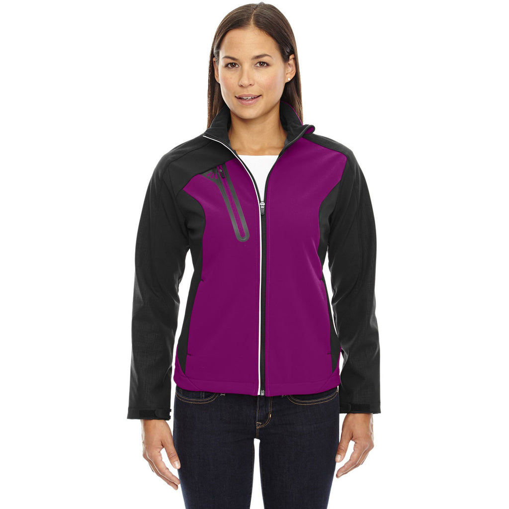 North End Women's Raspberry Terrain Colorblock Soft Shell with Embossed Print