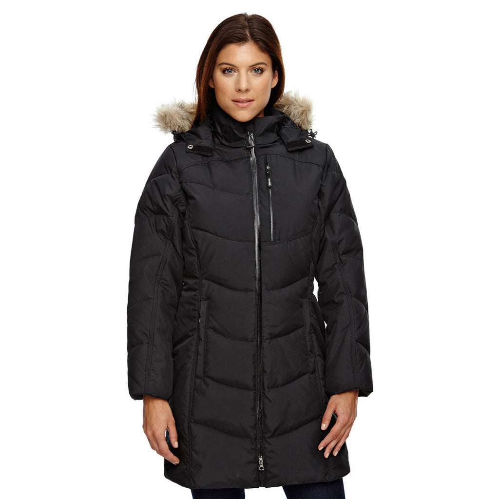 North End Women's Black Boreal Down Jacket with Faux Fur Trim