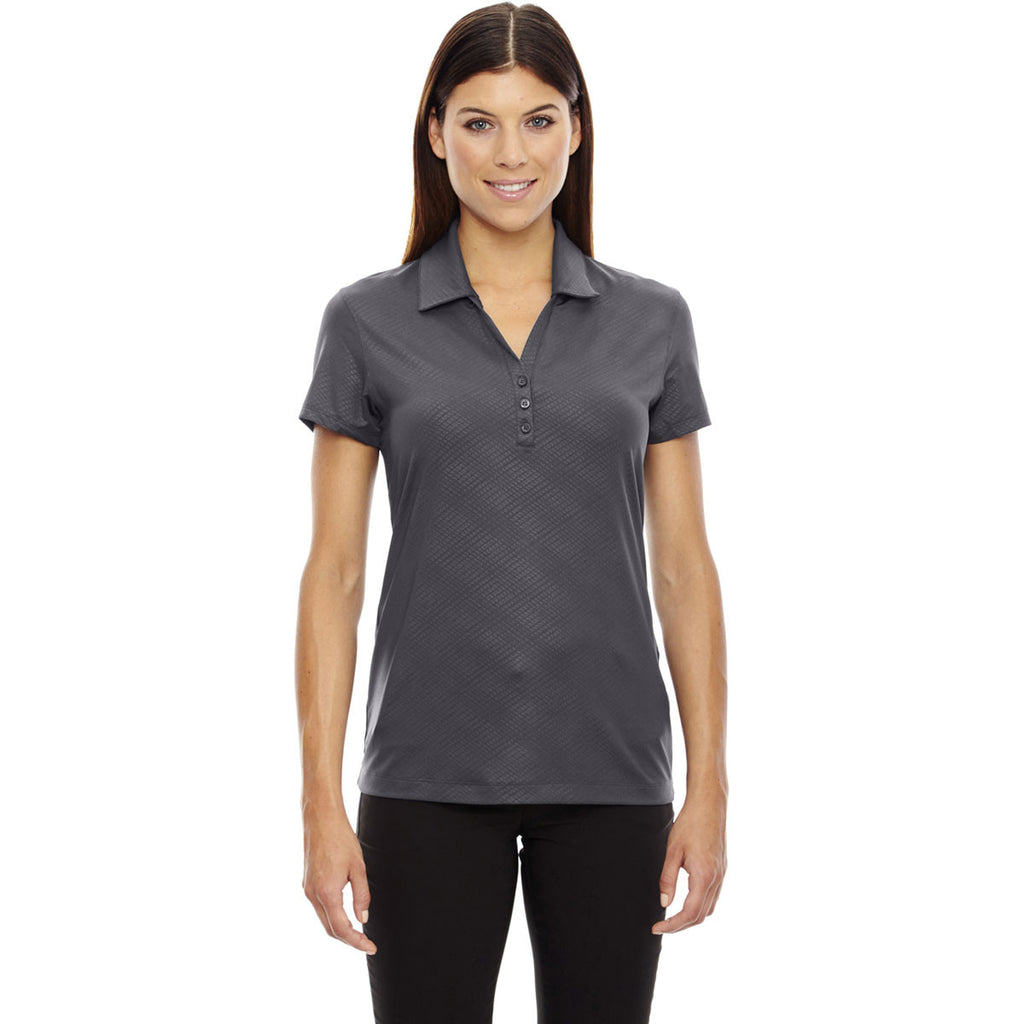 North End Women's Black Silk Stretch Embossed Print Polo