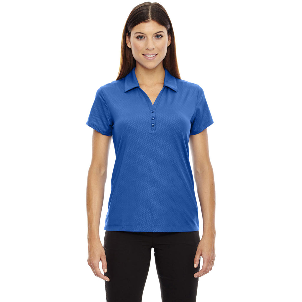 North End Women's Nautical Blue Silk Stretch Embossed Print Polo