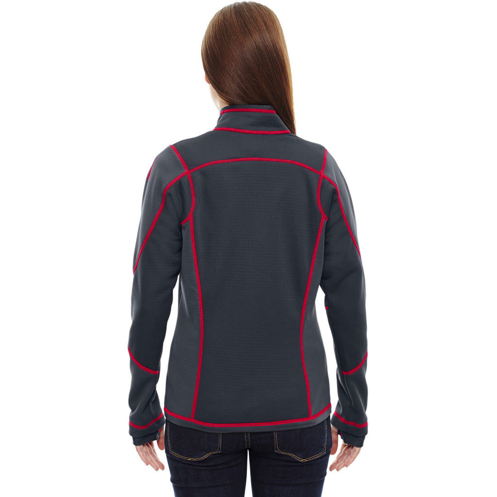 North End Women's Carbon/Olympic Red Pulse Fleece Jacket with Print