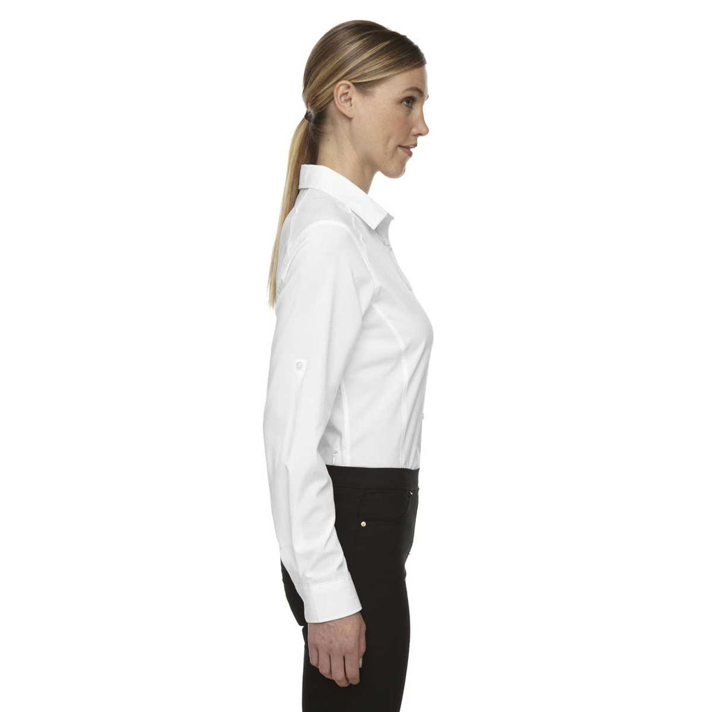 North End Women's White Performance Shirt with Roll-Up Sleeves