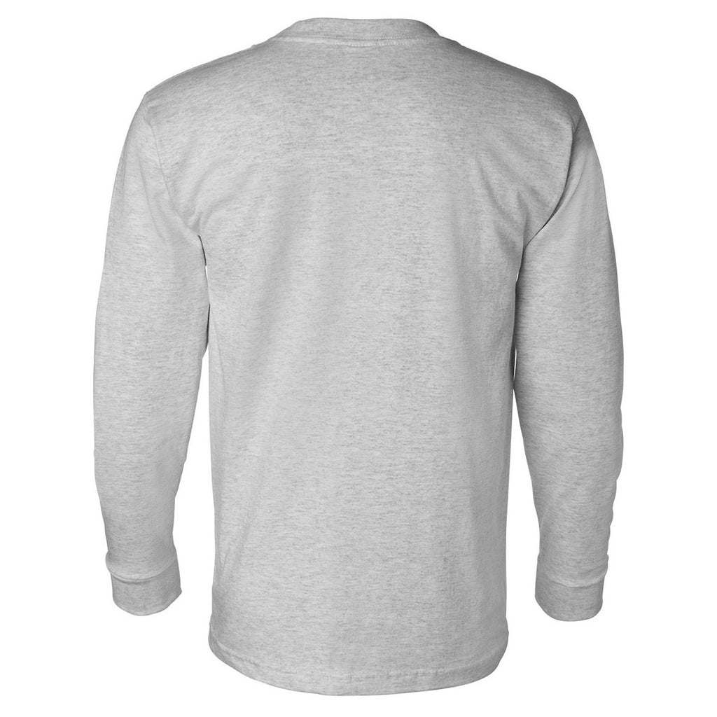 Bayside Men's Dark Ash USA-Made Long Sleeve T-Shirt with Pocket