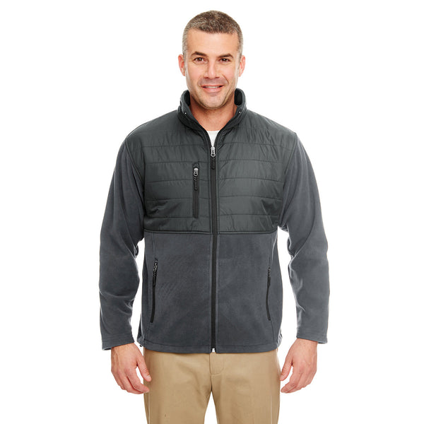 Men's Charcoal Fleece Jacket with Quilted Yoke Overlay