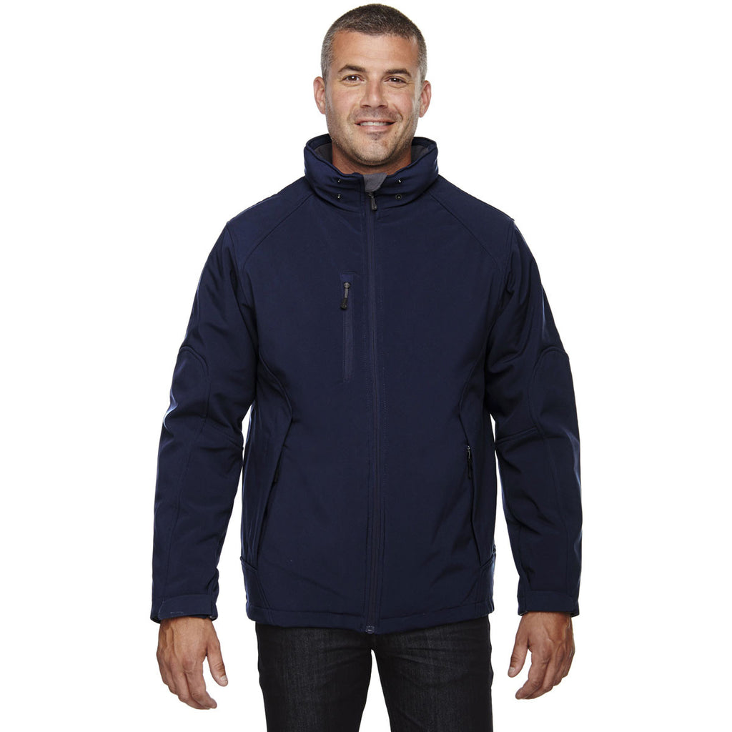 North End Men's Classic Navy Glacier Insulated Three-Layer Jacket with Detachable Hood