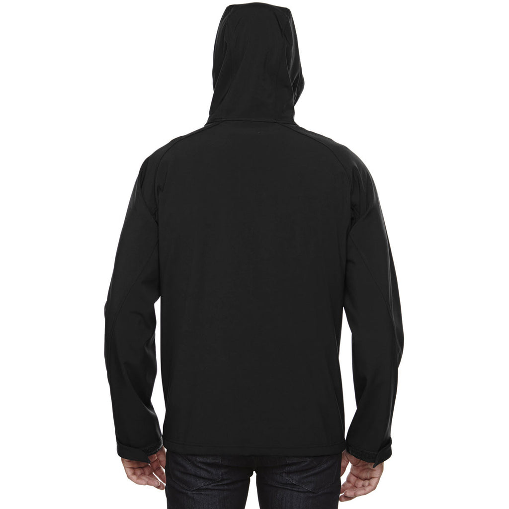 North End Men's Black Prospect Two-Layer Fleece Bonded Soft Shell Hooded Jacket