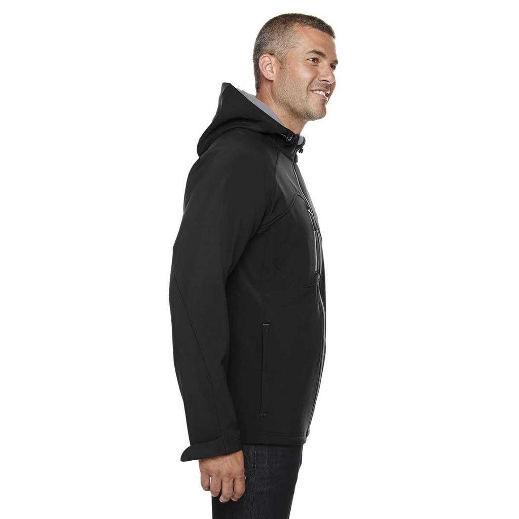 North End Men's Black Prospect Two-Layer Fleece Bonded Soft Shell Hooded Jacket