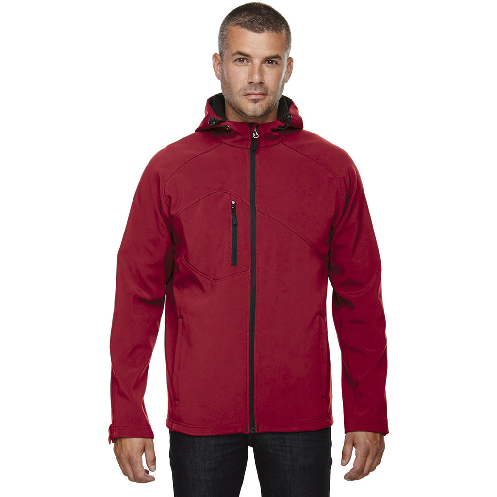 North End Men's Molten Red Prospect Two-Layer Fleece Bonded Soft Shell Hooded Jacket