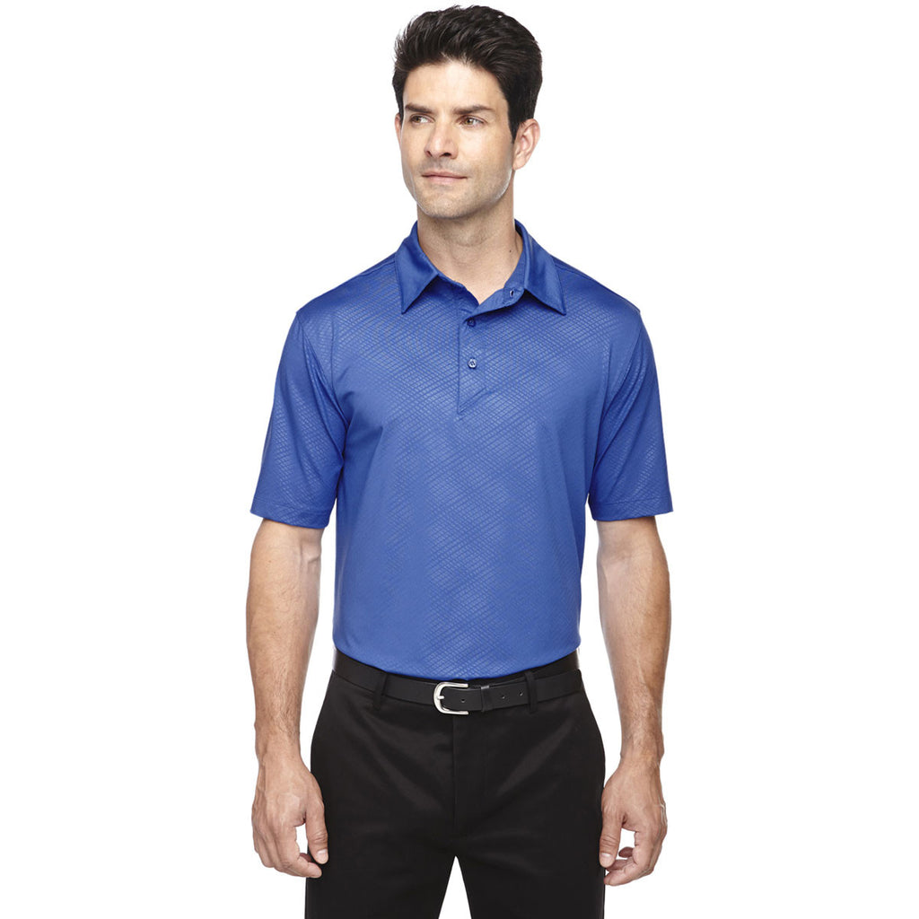 North End Men's Nautical Blue Maze Performance Stretch Embossed Print Polo