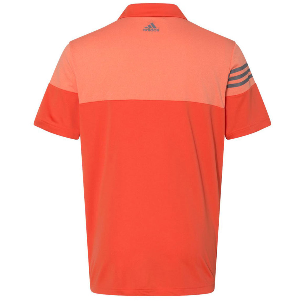 adidas Golf Men's Blaze Orange/Vista Grey Heather 3-Stripe Block Sport Shirt