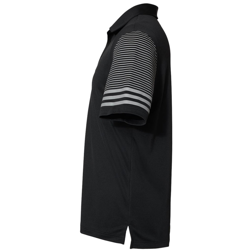 adidas Men's Black/Grey Three Striped Sleeve Sport Shirt