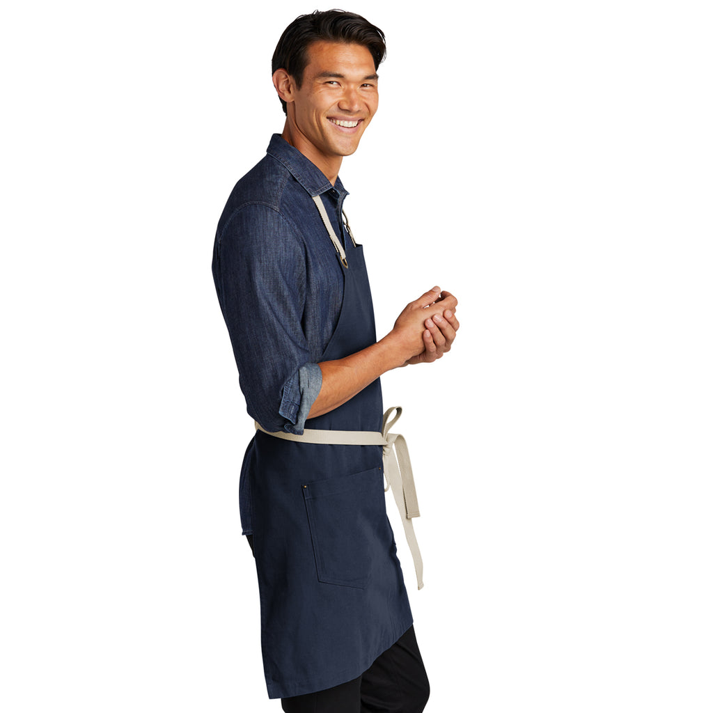 Port Authority River Blue Navy/Stone Canvas Full-Length Two-Pocket Apron