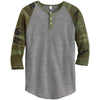 Alternative Apparel Men's Grey/Camo Eco-Jersey 3/4-Sleeve Raglan Henley