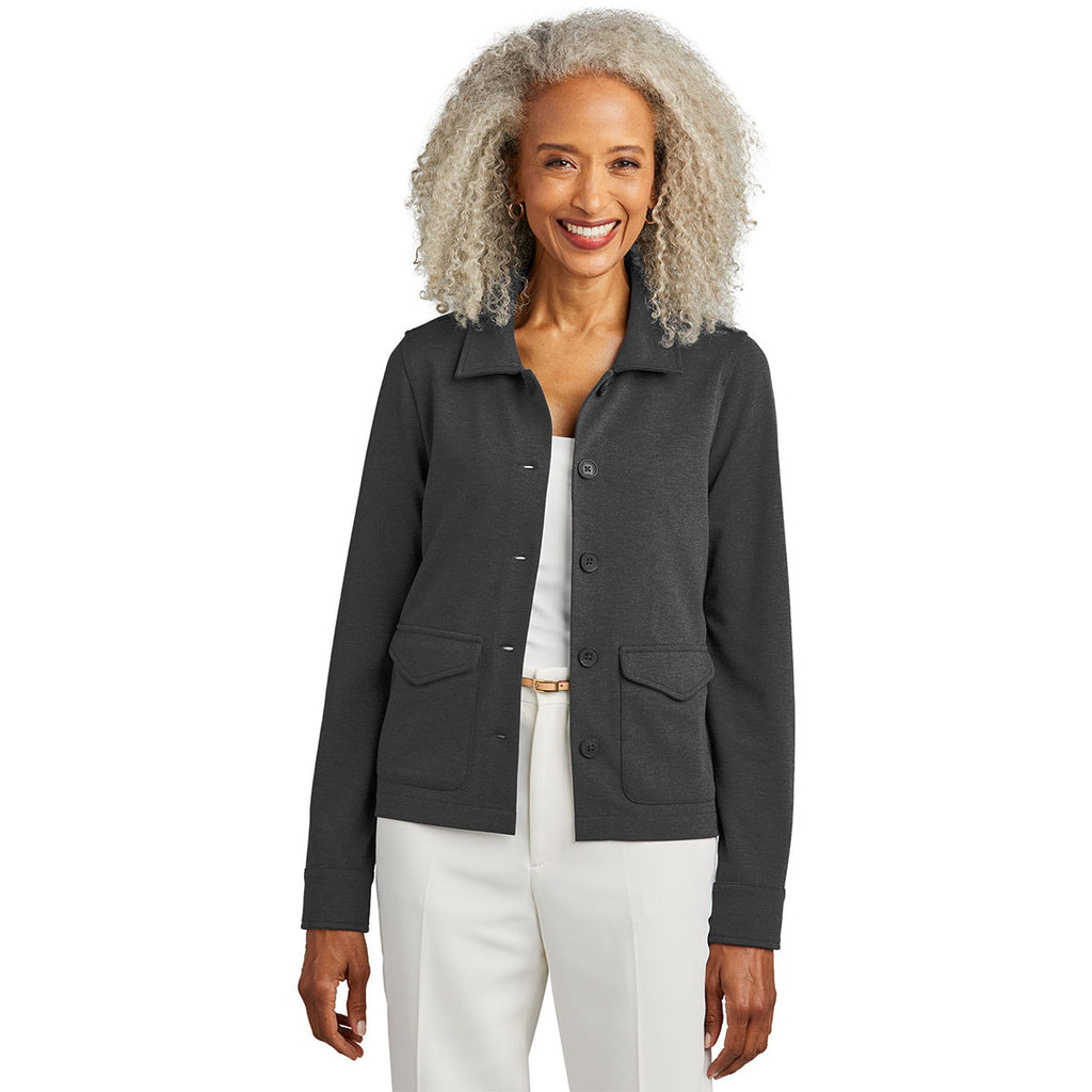 Brooks Brothers Women's Windsor Grey Heather Mid-Layer Stretch Button Jacket
