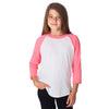 American Apparel Youth White/Neon Heather Pink Poly-Cotton 3/4 Sleeve Raglan