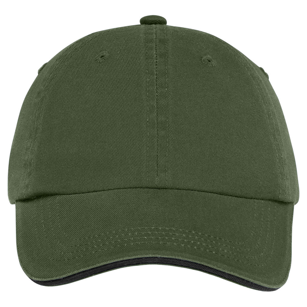 Port Authority Olive/Black Sandwich Bill Cap with Striped Closure