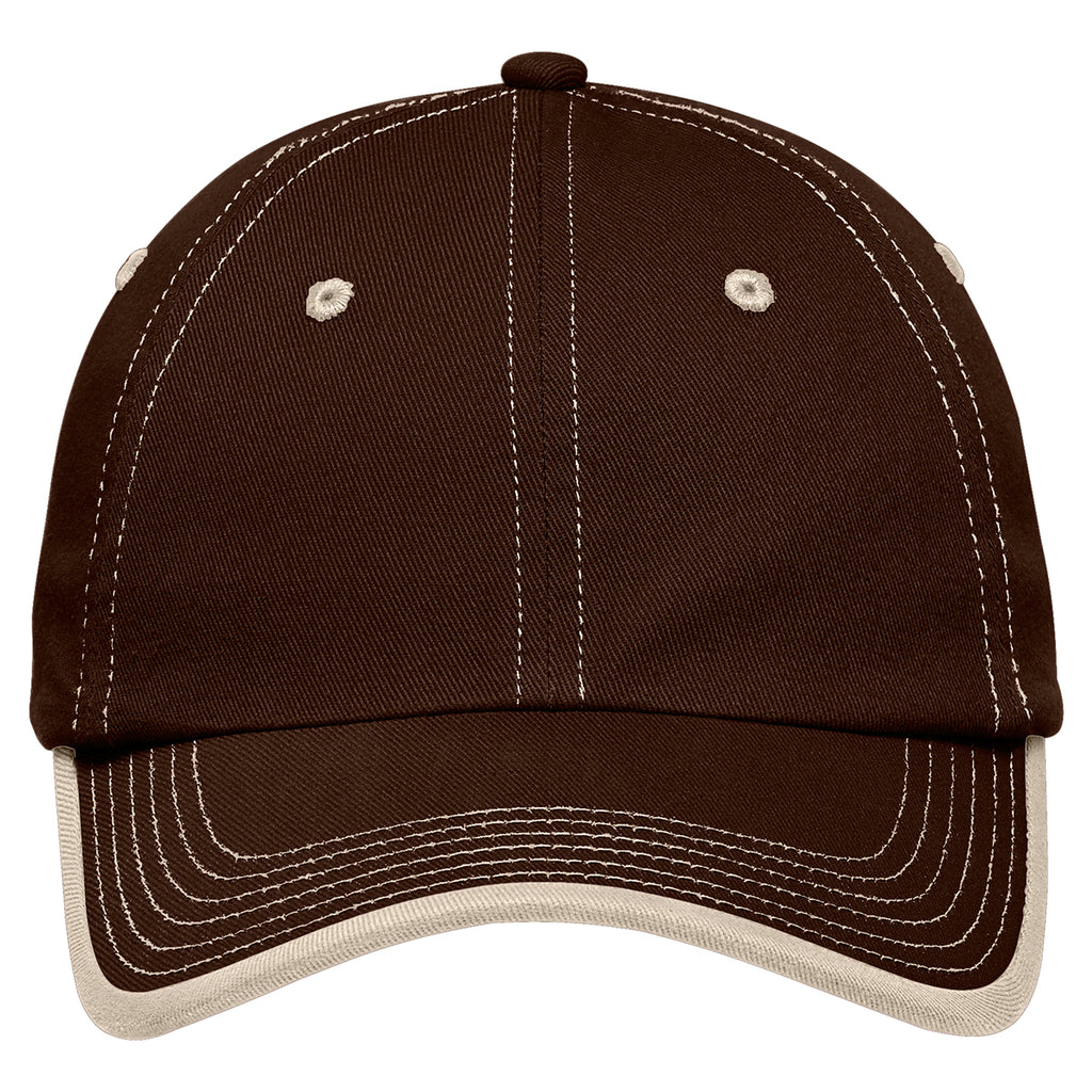 Port Authority Brown/Stone Vintage Washed Contrast Stitch Cap