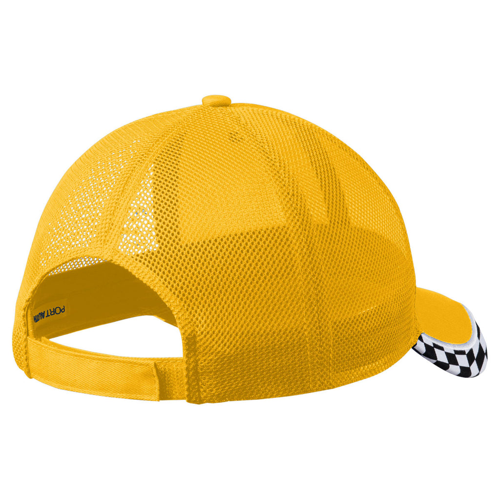 Port Authority Solar Yellow Checkered Racing Mesh Back Cap