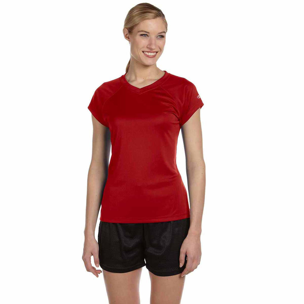 Champion Women's Scarlet Double Dry 4.1-Ounce V-Neck T-Shirt