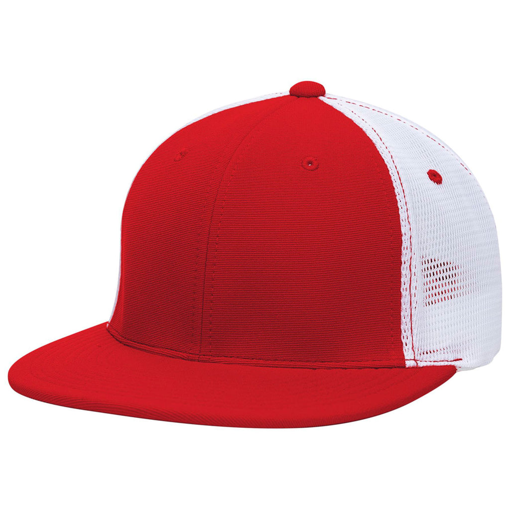 Pacific Headwear Red/White/Red Premium M2 Performance Trucker FlexFit Cap