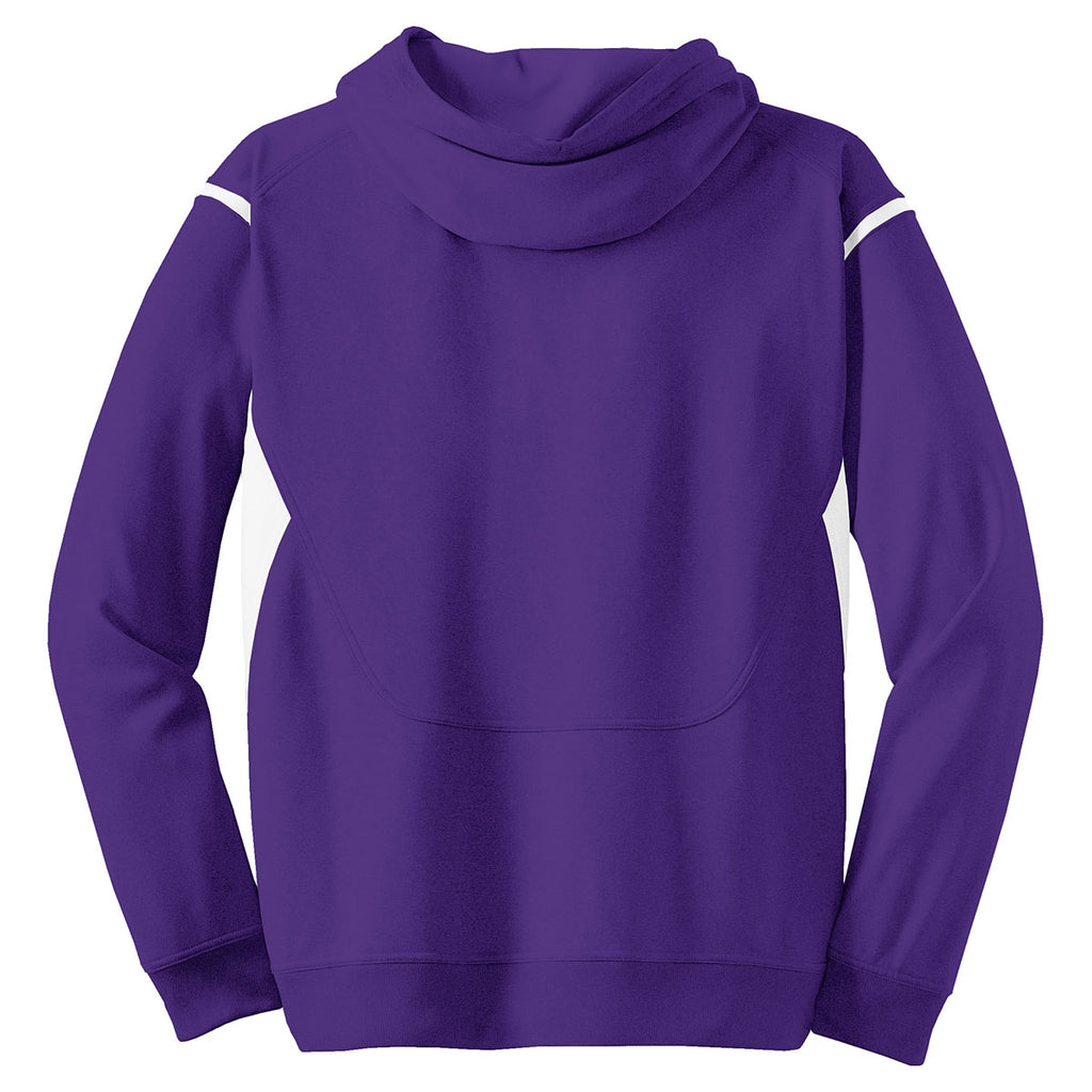 Sport-Tek Men's Purple/White Tech Fleece Colorblock Hooded Sweatshirt