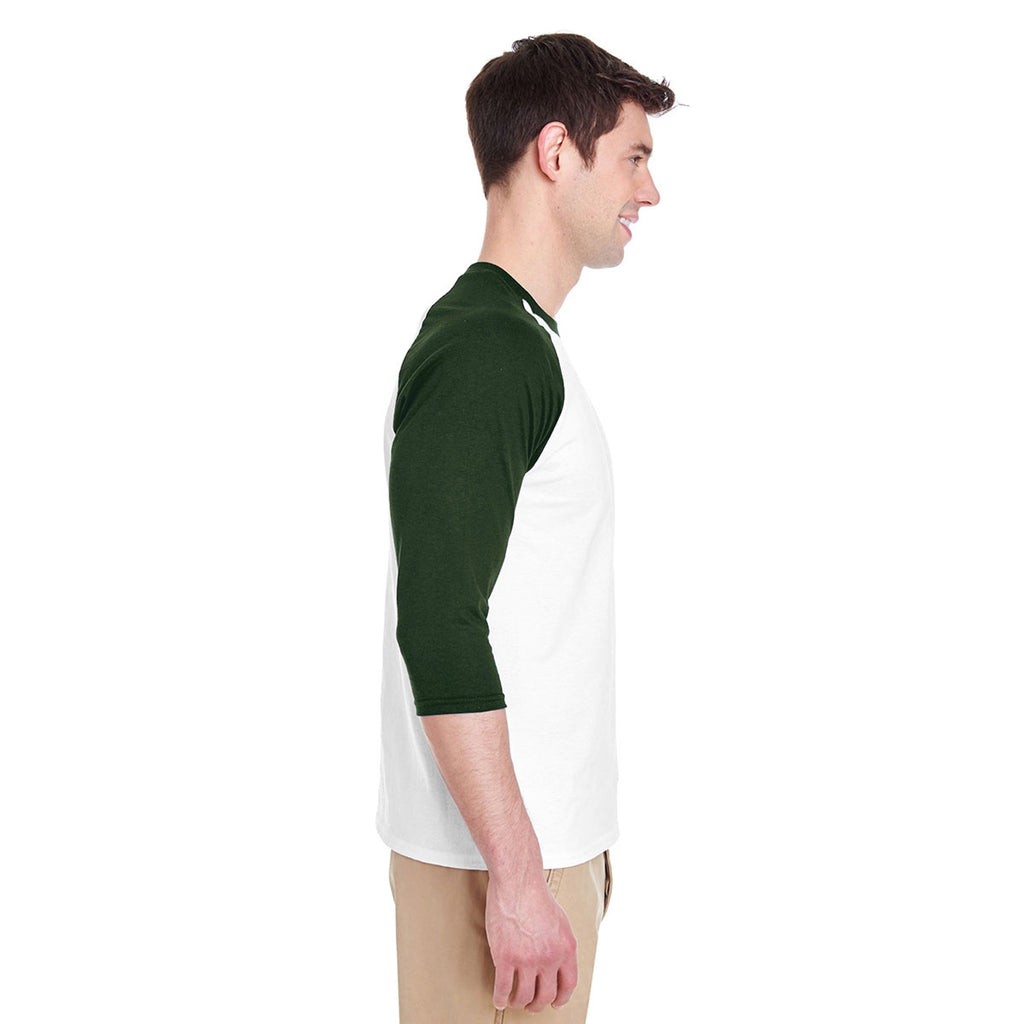 Gildan Unisex White/Forest 5.3 oz. 3/4-Raglan Sleeve T-Shirt