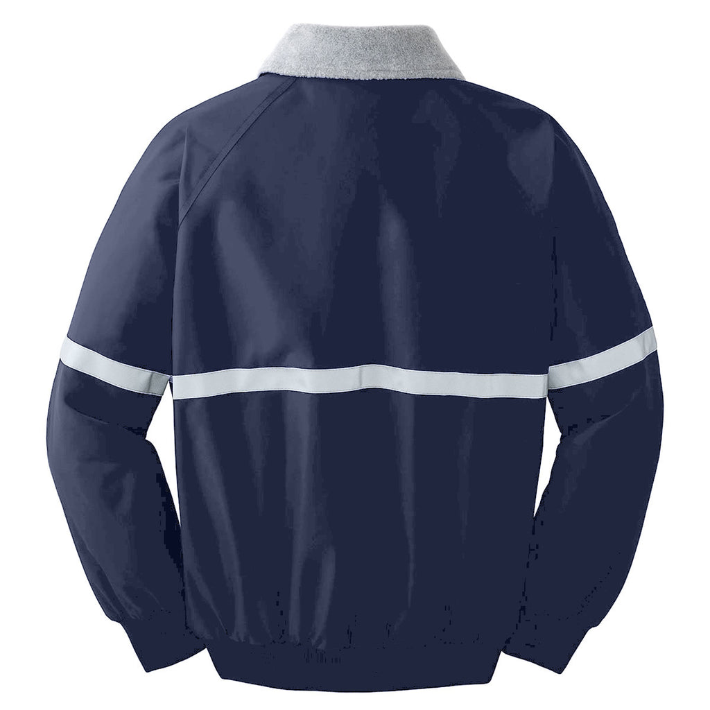 Port Authority Men's True Navy/ Grey Heather/ Reflective Challenger Jacket with Reflective Taping