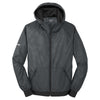 Sport-Tek Men's Graphite/Black Embossed Hooded Wind Jacket