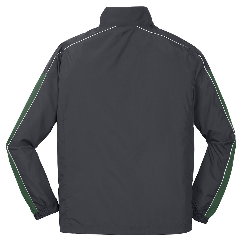 Sport-Tek Men's Graphite Grey/Forest Green/White Piped Colorblock Wind Jacket
