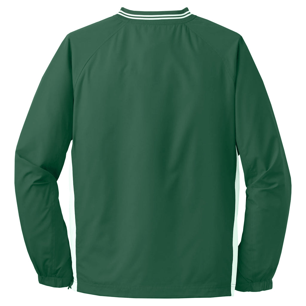Sport-Tek Men's Forest Green/White Tipped V-Neck Raglan Wind Shirt