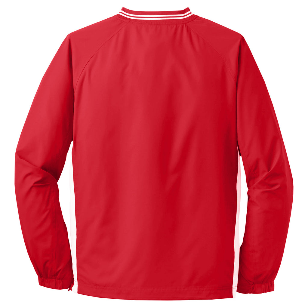 Sport-Tek Men's True Red/White Tipped V-Neck Raglan Wind Shirt