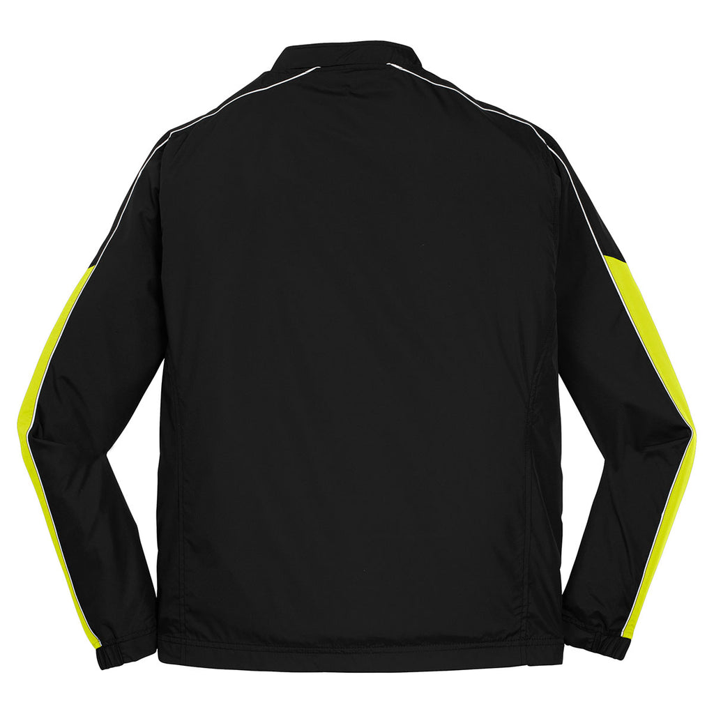 Sport-Tek Men's Black/Citron/White Piped Colorblock 1/4-Zip Wind Shirt