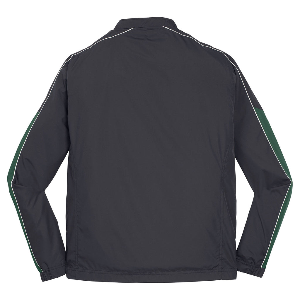 Sport-Tek Men's Graphite Grey/Forest Green/White Piped Colorblock 1/4-Zip Wind Shirt