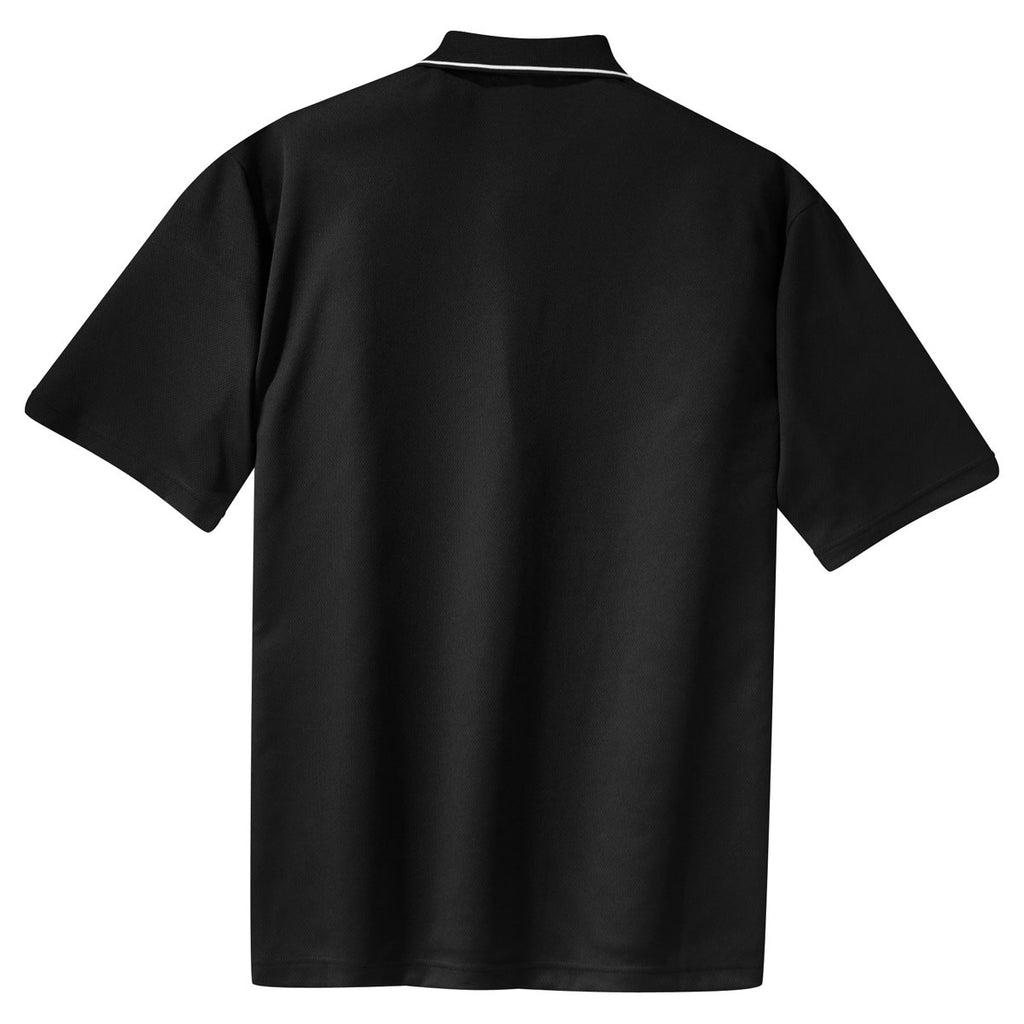 Sport-Tek Men's Black/White Dri-Mesh Polo with Tipped Collar and Piping