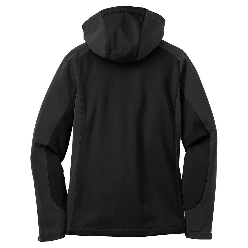 Port Authority Women's Black/Deep Grey Gradient Hooded Soft Shell Jacket